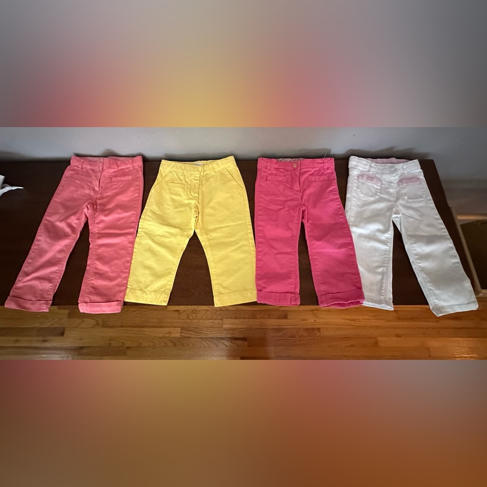 Jacadi Paris Toddler Pants Set - 2 Pink, 1 Yellow, 1 White